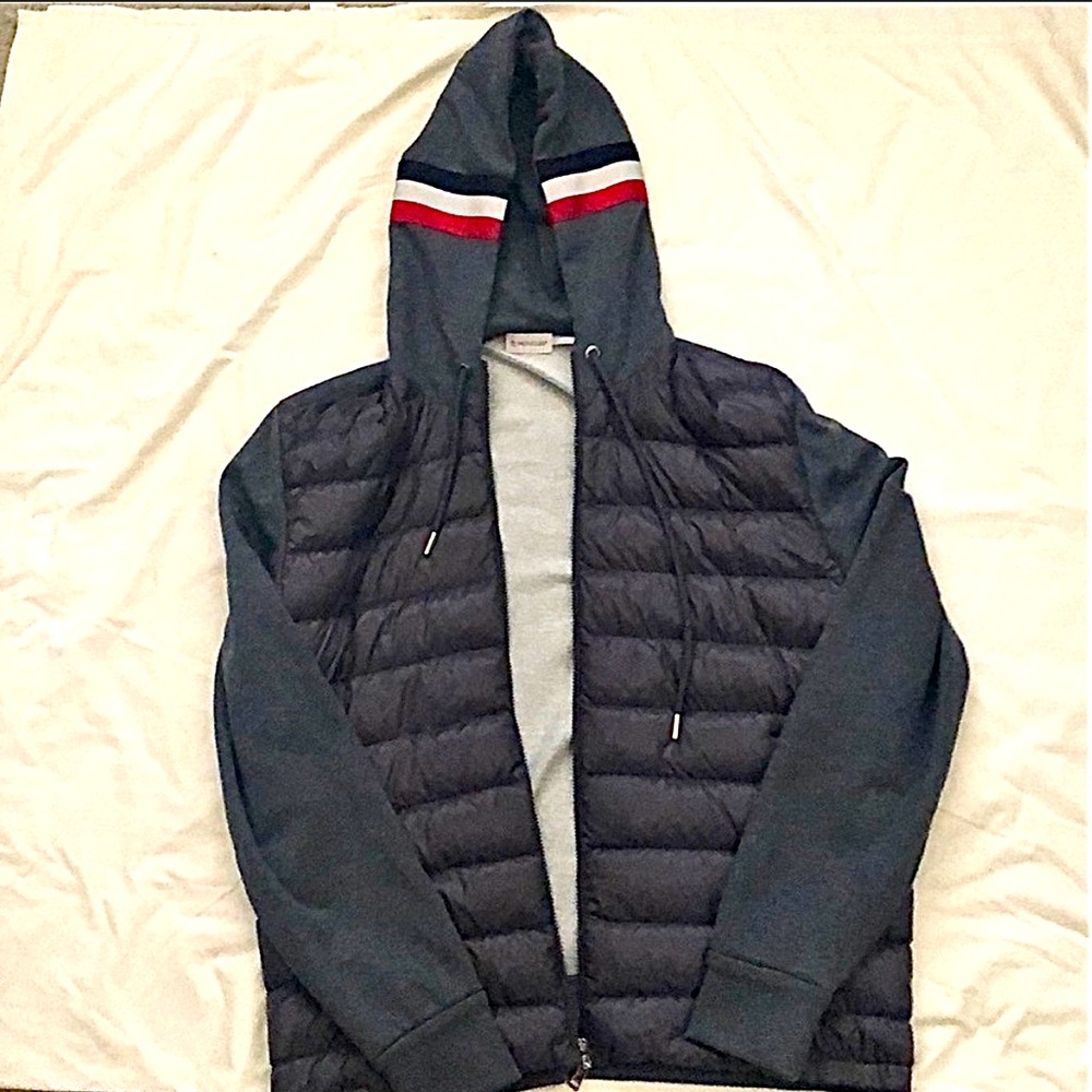 Mens MONCLER Grey padded jacket with hood.